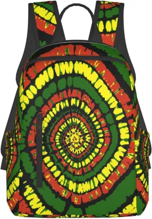 Rasta Tie Dye Casual Backpacks Laptop Backpack Outdoor Travel Rucksack Sport Carry-On Daypack Lightweight Bag with Multi-Pockets