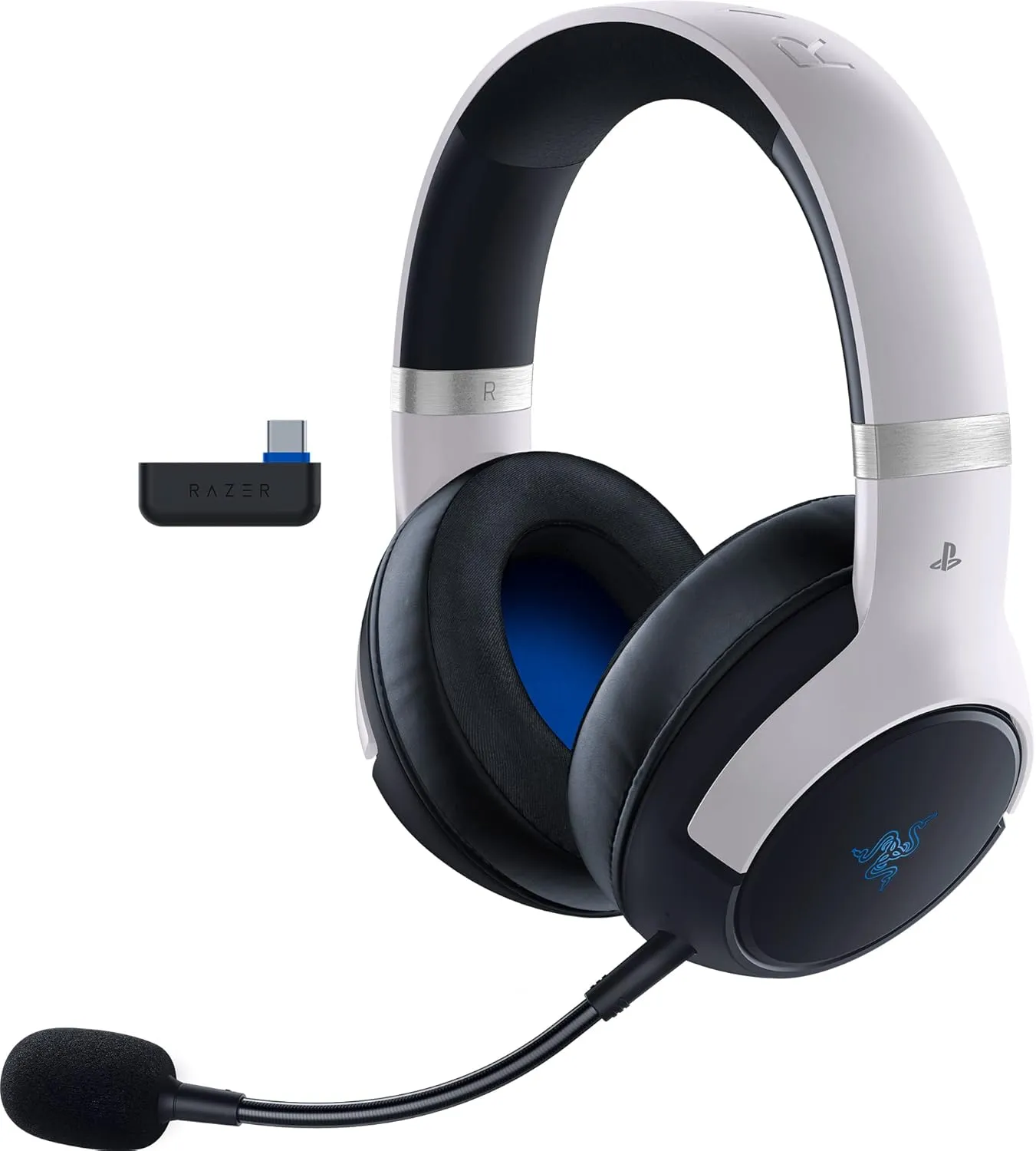 Razer Kaira Pro HyperSpeed Wireless Gaming Headset with Haptics for PlayStation 5 / PS5, PS4, PC, Mobile: Titanium 50mm Drivers - Hybrid Mic - Low Latency Bluetooth - 30 Hr Battery - White & Black