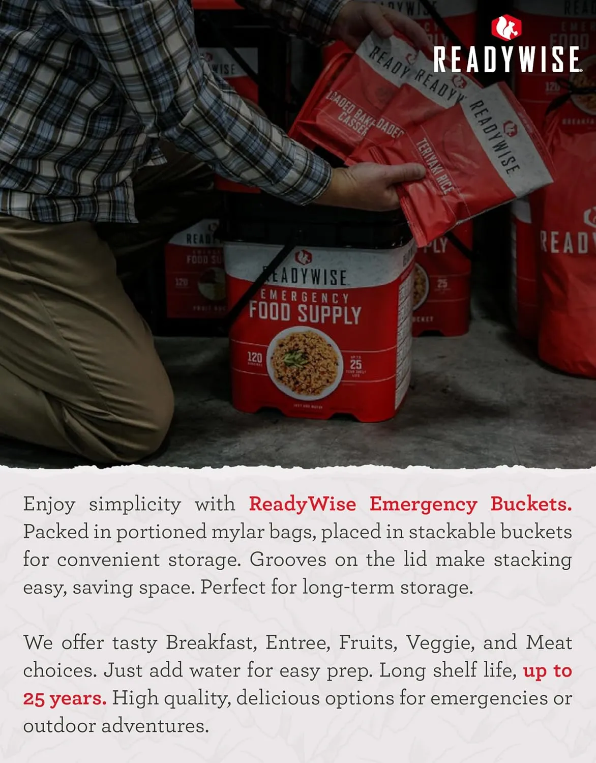 READYWISE - Prepper Pack Bucket, 52 Servings, Emergency, MRE Meal & Drink Supply, Premade, Freeze Dried Survival Food, Hiking, Adventure & Camping Essentials, Individually Packaged, 25 Year Shelf Life