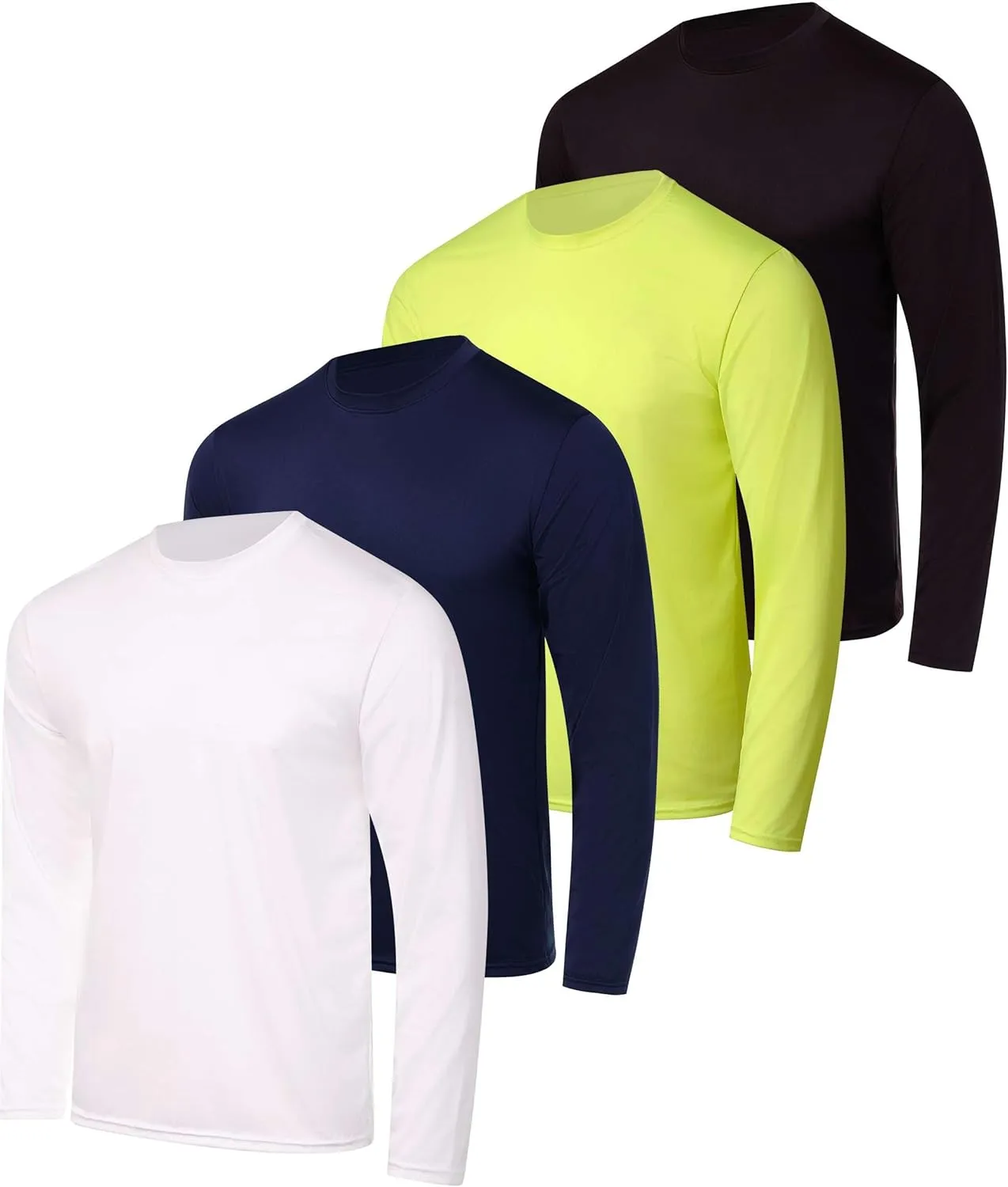 Real Essentials 4 Pack: Men's Dry-Fit UV Moisture Wicking UPF 50  SPF Sun Protective Fishing Hiking Active Long Sleeve Shirt