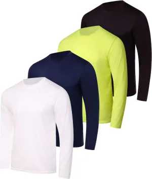 Real Essentials 4 Pack: Men's Dry-Fit UV Moisture Wicking UPF 50  SPF Sun Protective Fishing Hiking Active Long Sleeve Shirt