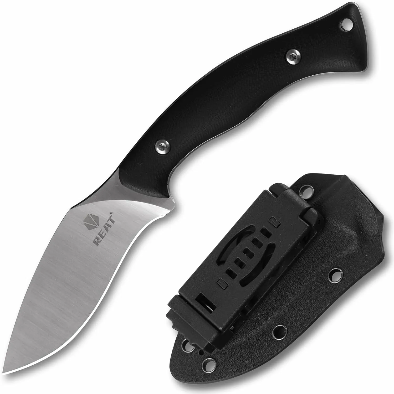 REAT Fixed Blade Knife with Kydex Sheath, 8" D2 Steel Blade with Full Tang Desgin,Ergonomic G10 Handle, Hunting Knife for Camping,Survival,Bushcraft