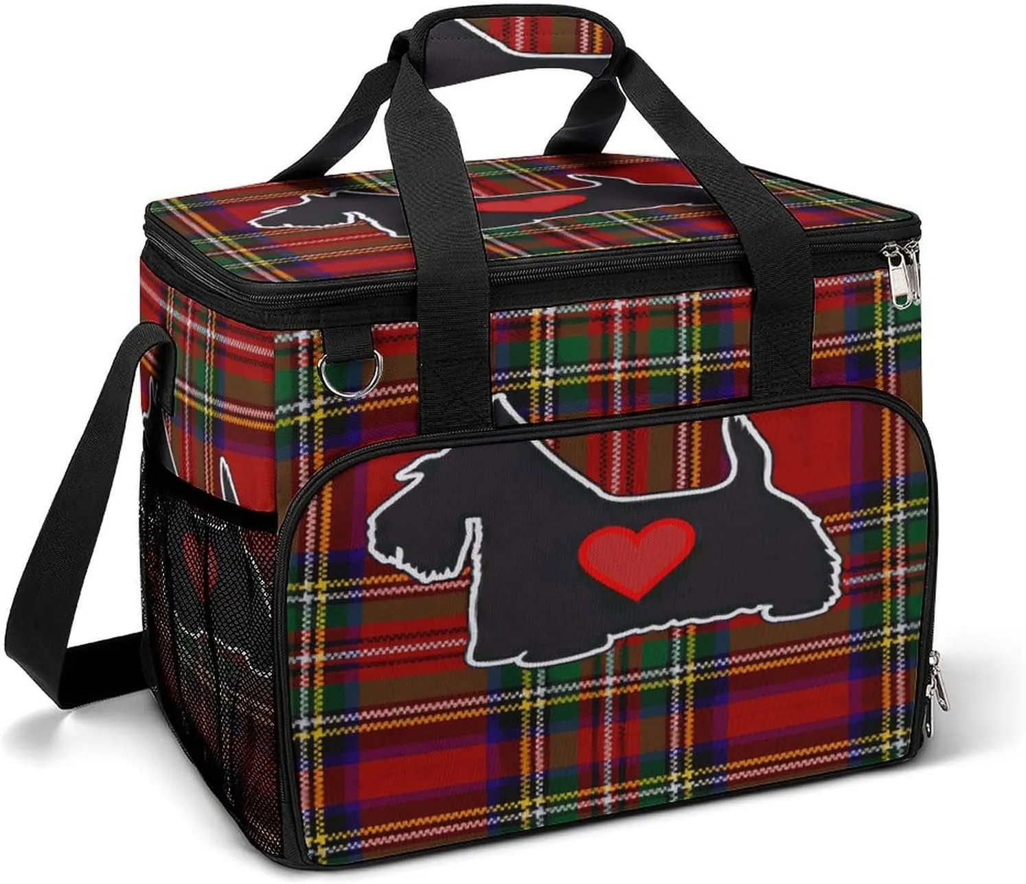 Red Plaid Scottish Cooler Bag, Collapsible Soft Sided Cooler, Large Leakproof Camping Cooler, Portable Travel Cooler for Camping, Road Trips