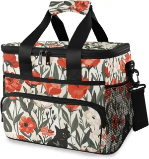 Red Roses Cat Paisley Flower Cooler Bag Insulated Cooler Soft Sided Cooler 24 Can Portable Picnic Bag Large Leakproof Lunch Bag Box for Beach Grocery Camping Travel Car Men Women
