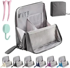 Relevanton Standing Makeup Bag, 2025 New Doresty Standing Makeup Bag Portable, Large Capacity, Multi-purpose Oxford Cloth Standing Makeup Bags with 8 Compartments (Gray)