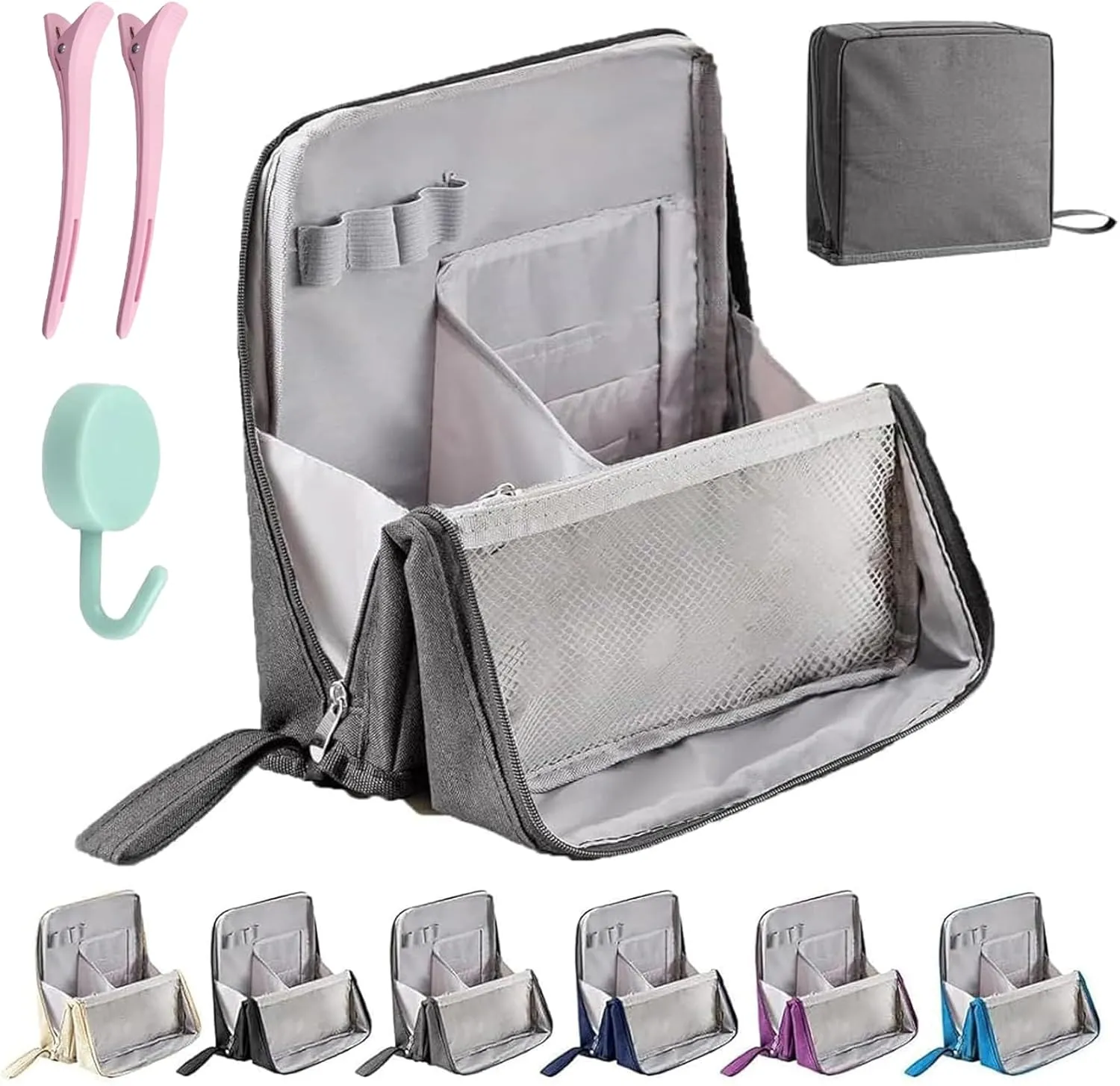 Relevanton Standing Makeup Bag, 2025 New Doresty Standing Makeup Bag Portable, Large Capacity, Multi-purpose Oxford Cloth Standing Makeup Bags with 8 Compartments (Gray)
