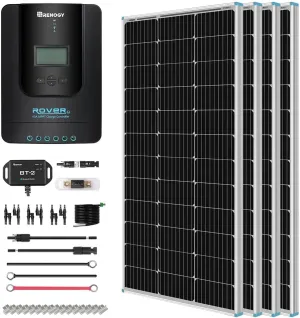 Renogy 400 Watt 12 Volt Premium 4 Pcs 100W Panel 40A MPPT Charge Controller  Bluetooth Module Fuse  Mounting Z Brackets Adaptor Kit  Tray Cables Set, 400W, Grid 12V Solar Power System