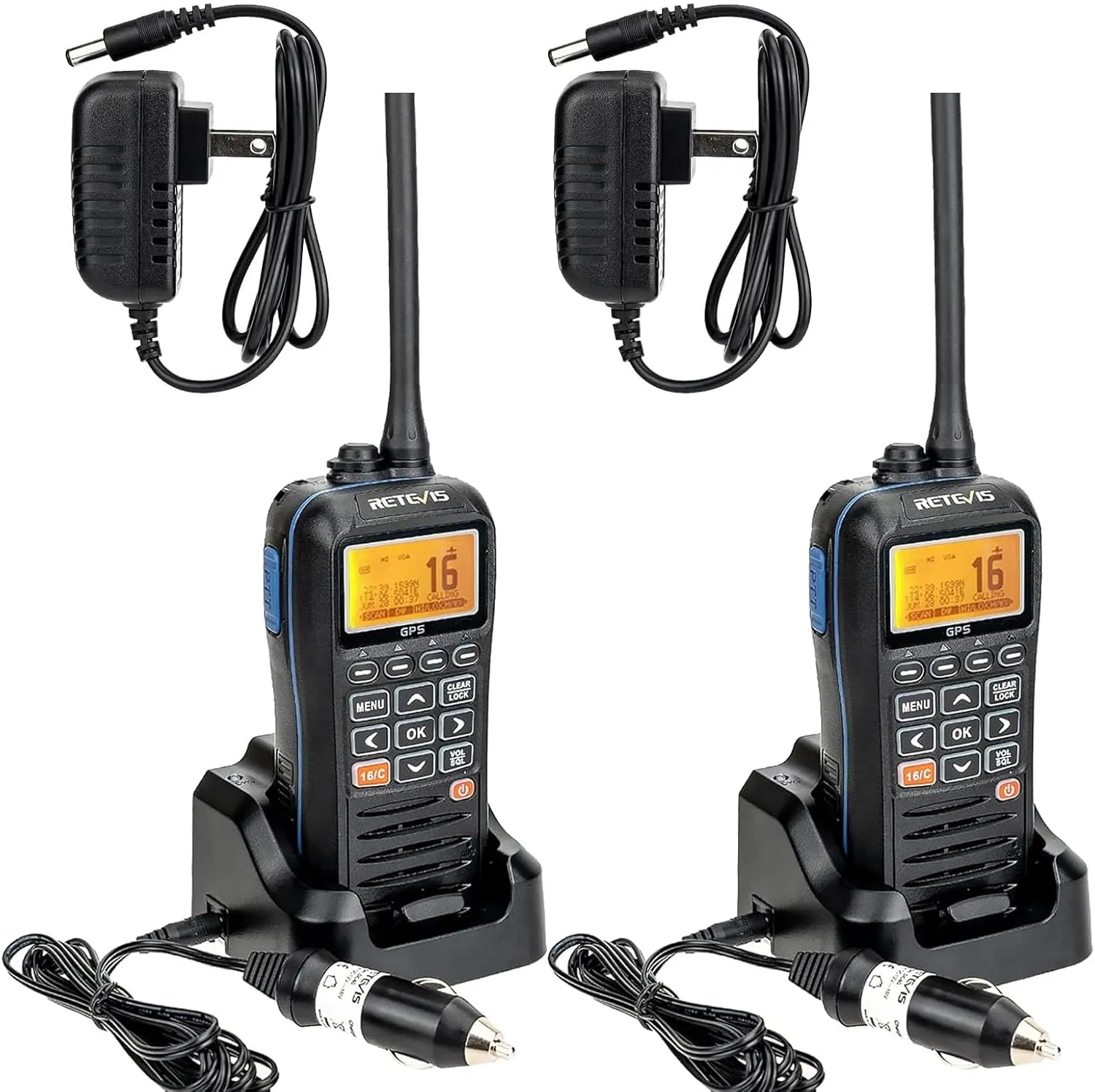 Retevis RM40 Handheld Marine Radio with GPS DSC Mob,Floating IP67 Submersible Waterproof,1500mAh,NOAA Weather,International Channel,Dual/Tri-Watch,Ship to Shore Radio for Lease Cargo Ship(2 Pack)