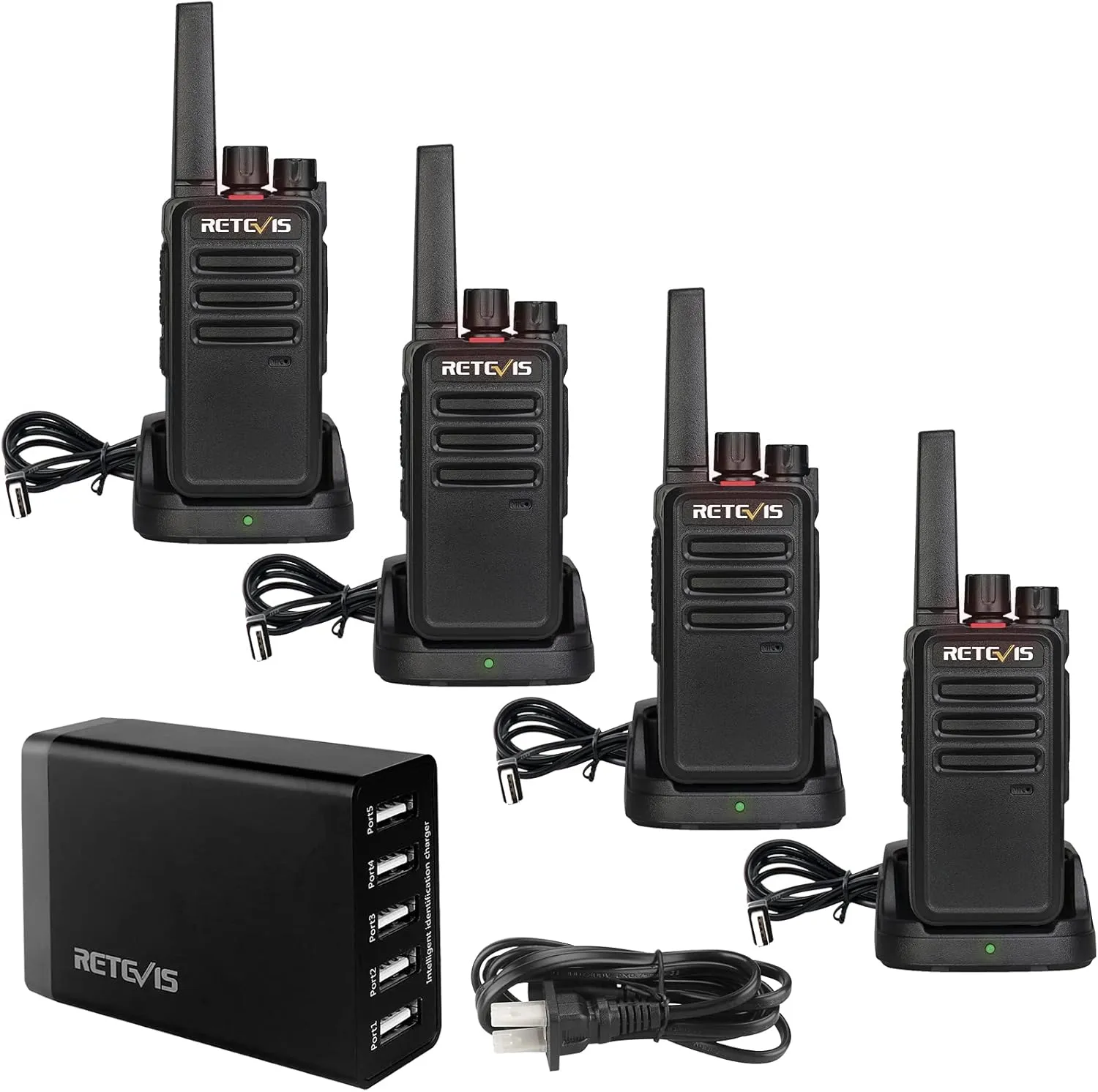 Retevis RT68 Two Way Radios Long Range,Walkie Talkies for Adults Rechargeable with 5 Port USB Charging Station,Portable FRS Two-Way Radios Hunting Outdoors Hiking Road Trips(4 Pack)