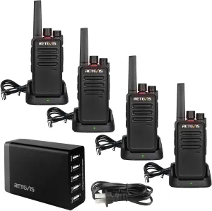 Retevis RT68 Two Way Radios Long Range,Walkie Talkies for Adults Rechargeable with 5 Port USB Charging Station,Portable FRS Two-Way Radios Hunting Outdoors Hiking Road Trips(4 Pack)
