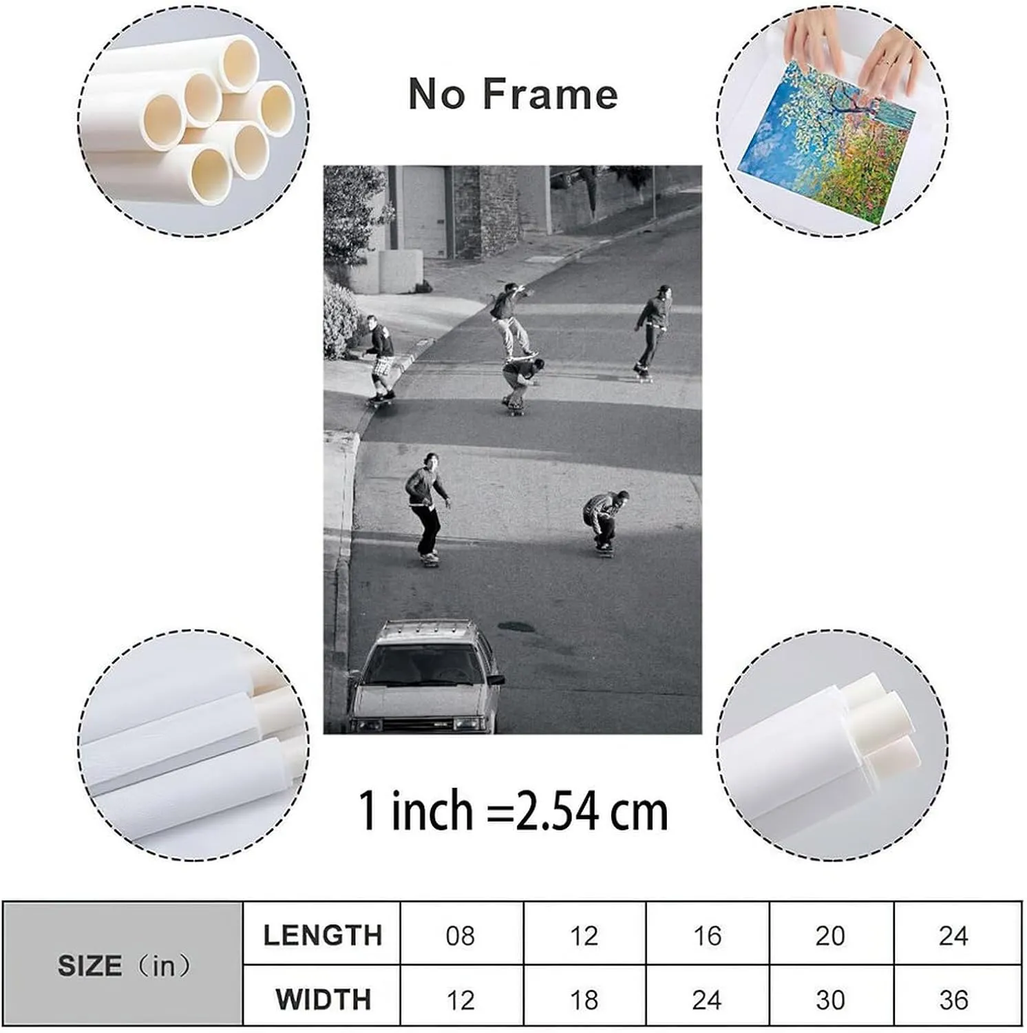 Retro Street Skateboard Black And White Poster Canvas Painting Posters And Prints Wall Art Pictures for Living Room Bedroom Decor 12x18inch(30x45cm) Unframe-style