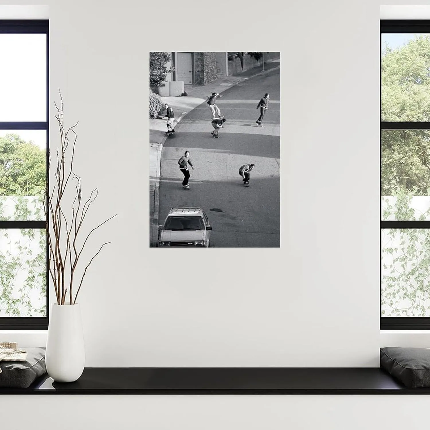 Retro Street Skateboard Black And White Poster Canvas Painting Posters And Prints Wall Art Pictures for Living Room Bedroom Decor 12x18inch(30x45cm) Unframe-style