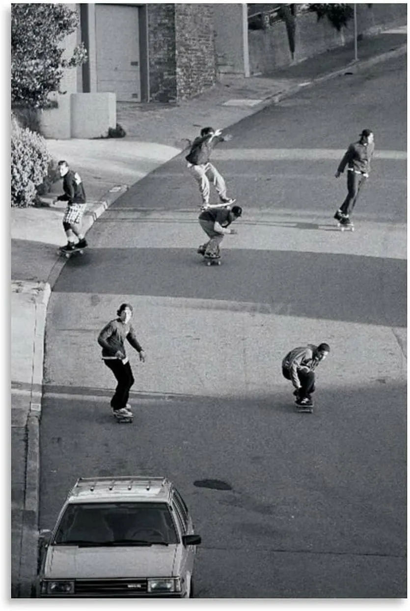 Retro Street Skateboard Black And White Poster Canvas Painting Posters And Prints Wall Art Pictures for Living Room Bedroom Decor 12x18inch(30x45cm) Unframe-style