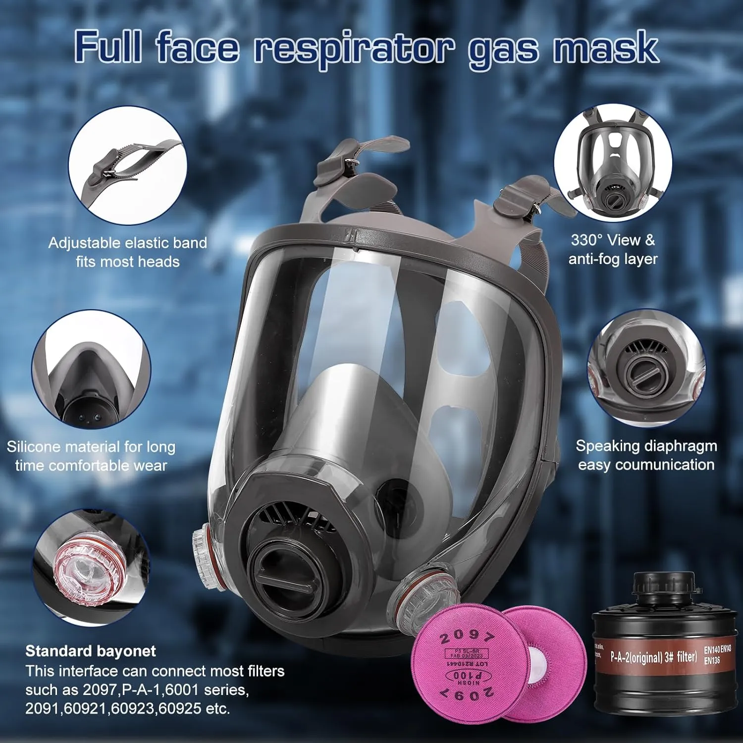 Reusable Full Face Respirator Mask, Gas Mask Survival Nuclear and Chemical w/Activated Carbon Filter for Painting Dust (6800 with 40mm Gas Mask Filter and 2097 Filters)