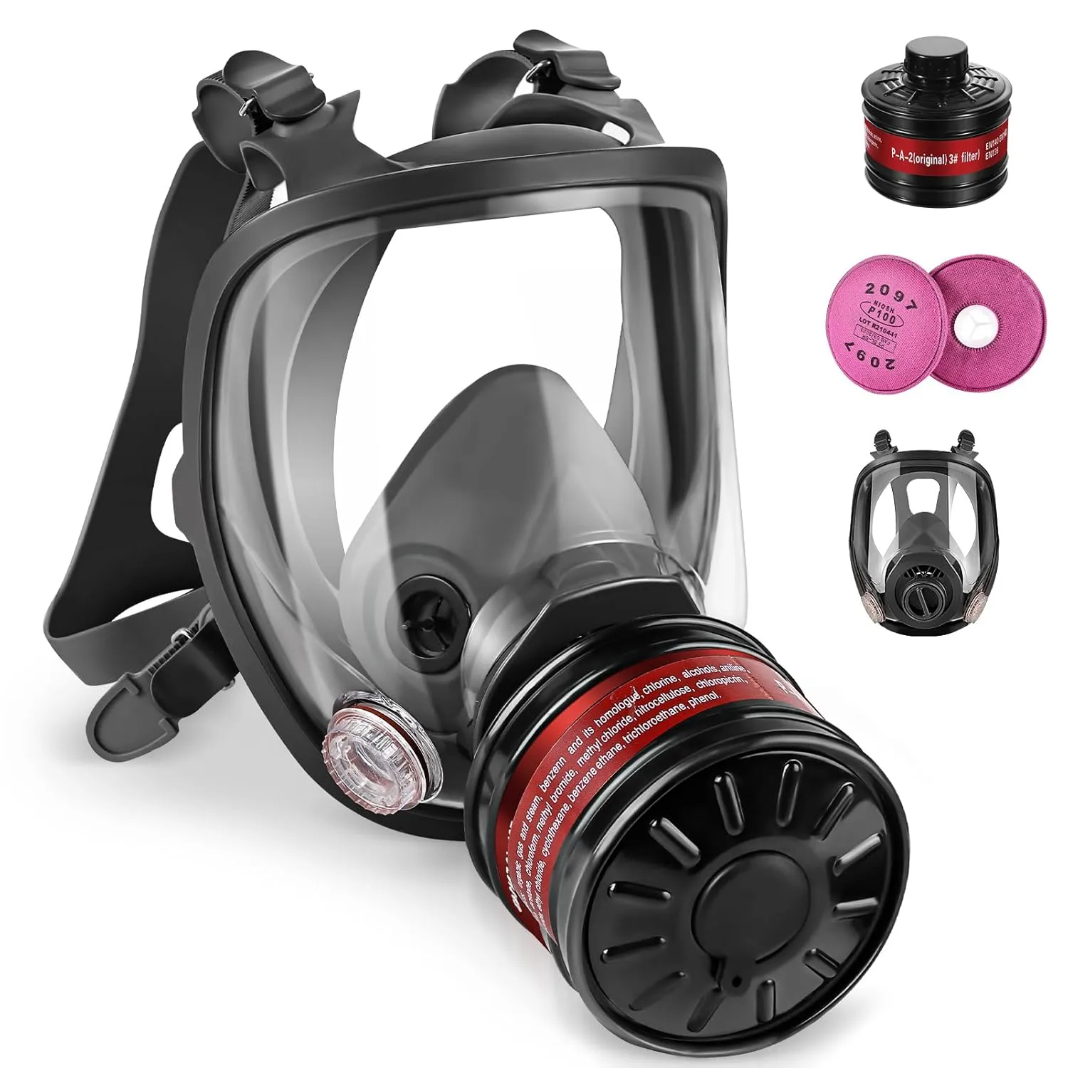 Reusable Full Face Respirator Mask, Gas Mask Survival Nuclear and Chemical w/Activated Carbon Filter for Painting Dust (6800 with 40mm Gas Mask Filter and 2097 Filters)