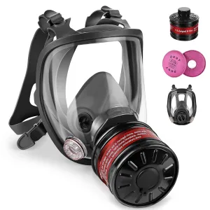 Reusable Full Face Respirator Mask, Gas Mask Survival Nuclear and Chemical w/Activated Carbon Filter for Painting Dust (6800 with 40mm Gas Mask Filter and 2097 Filters)