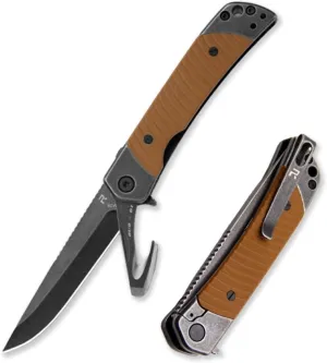 REVO Knives Duo Drop Point w/Aux Cutter - Brown, 3.375" 9CR Blade with G10 Inlays on Stainless Steel Handles, Locking Multitool, Auxillary Cutter, Flathead, Bottle Opener, Reversible Pocket Clip EDC Tactical Knife