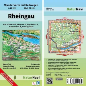 Rheingau Hiking Map with Cycle Paths, Sheet 42-555, 1: 25 000, Bad Schwalbach, Bingen a.R., Eltville a.R., Ingelheim a.R., Rüdesheim a.R., Schlangenbad (NaturNavi Hiking Map with Cycle Paths 1:25 000)