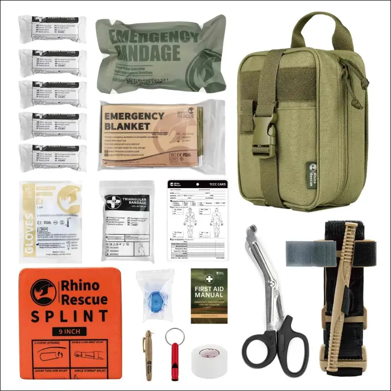 Rhino first aid survival kit tactical ifak pouch supplied camping kit with 20 emt items