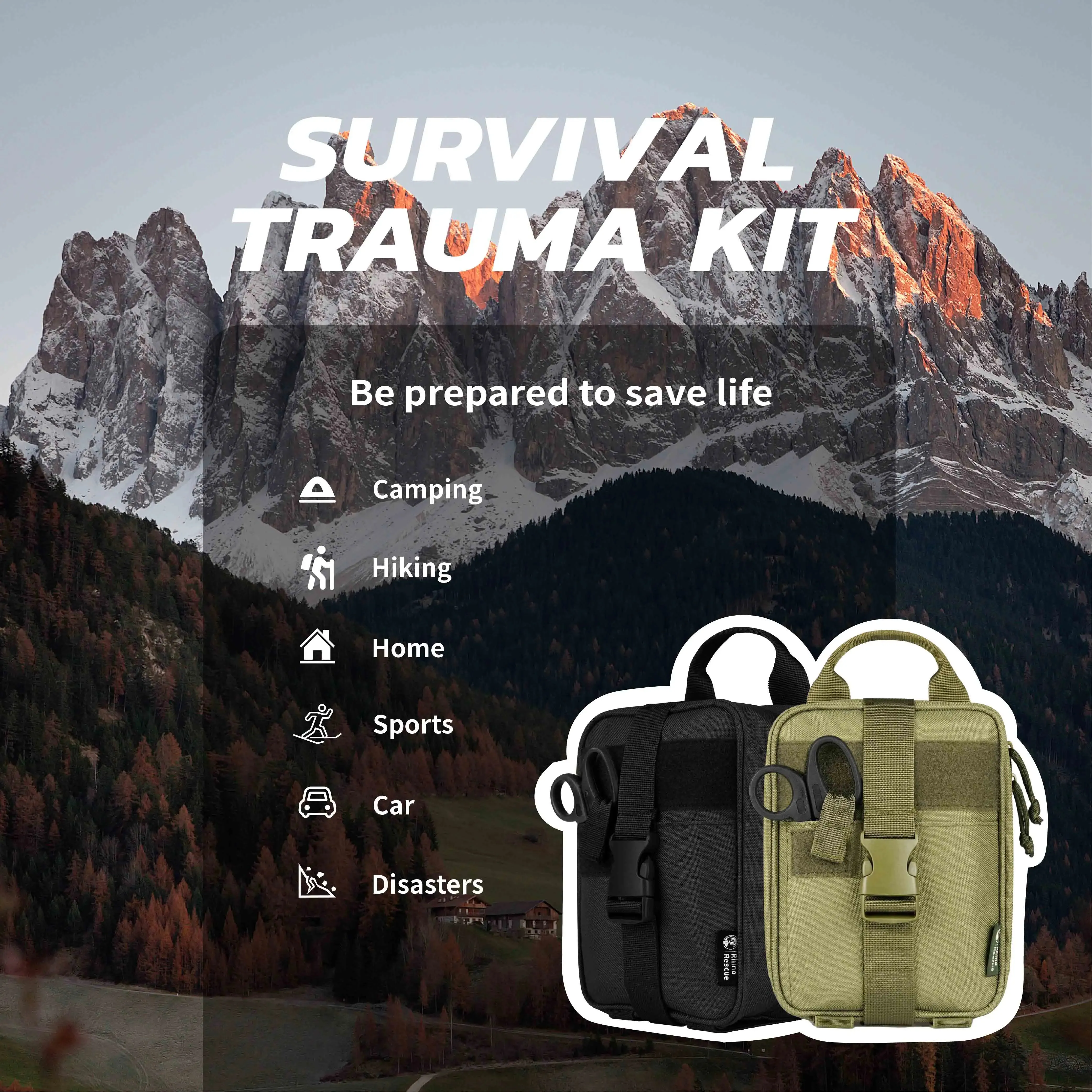 RHINO RESCUE First Aid Survival Kit – IFAK Pouch with 20 EMT Essentials for Outdoor Emergencies
