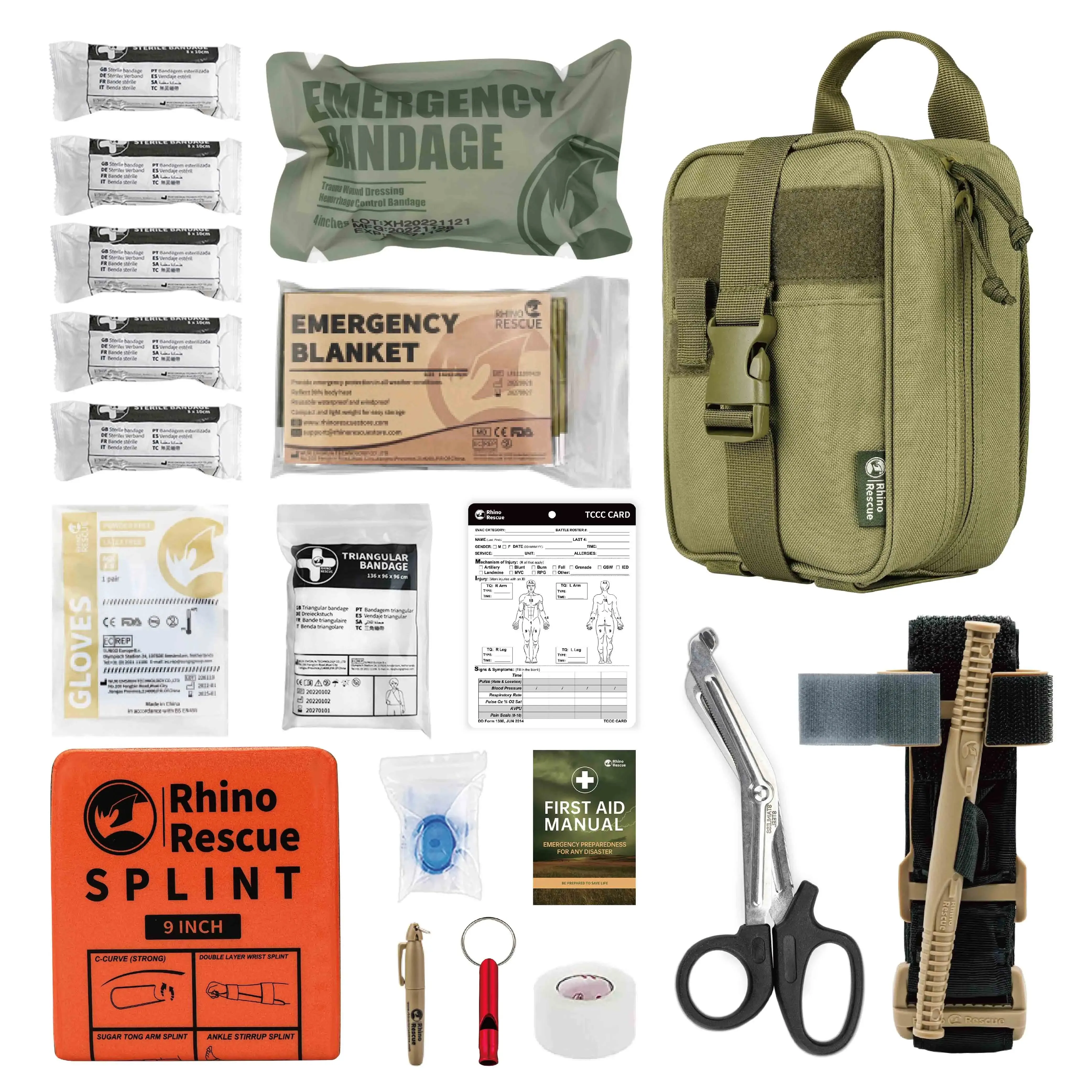 RHINO RESCUE First Aid Survival Kit – IFAK Pouch with 20 EMT Essentials for Outdoor Emergencies
