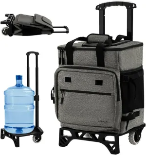Rolling Cooler Cart for Beach Camping Travel,40 L Large Capacity Cooler Bag Rolling Cooler,Cooler with Wheels - 40L,Cooler Trolley Cart for Beach, Camping, Picnic, Gray