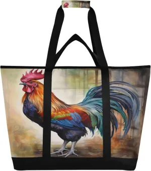Rooster Reusable Insulated Cooler Bag with Ice Pack Compartment - Large 47L Waterproof Thermal Grocery Tote for Picnic Beach Camping Lunch Storage