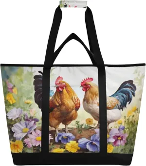 Rooster Reusable Insulated Cooler Bag with Ice Pack Compartment - Large 47L Waterproof Thermal Grocery Tote for Picnic Beach Camping Lunch Storage