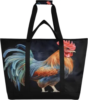 Rooster Reusable Insulated Cooler Bag with Ice Pack Compartment - Large 47L Waterproof Thermal Grocery Tote for Picnic Beach Camping Lunch Storage