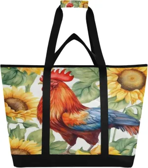 Rooster Reusable Insulated Cooler Bag with Ice Pack Compartment - Large 47L Waterproof Thermal Grocery Tote for Picnic Beach Camping Lunch Storage