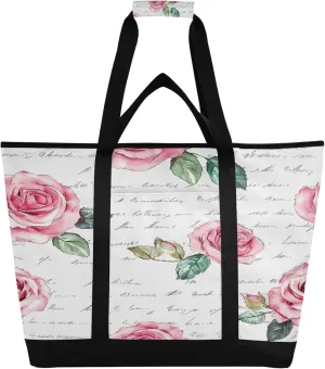 Roses Reusable Insulated Cooler Bag with Ice Pack Compartment - Large 138L Waterproof Thermal Grocery Tote for Picnic Beach Camping Lunch Storage