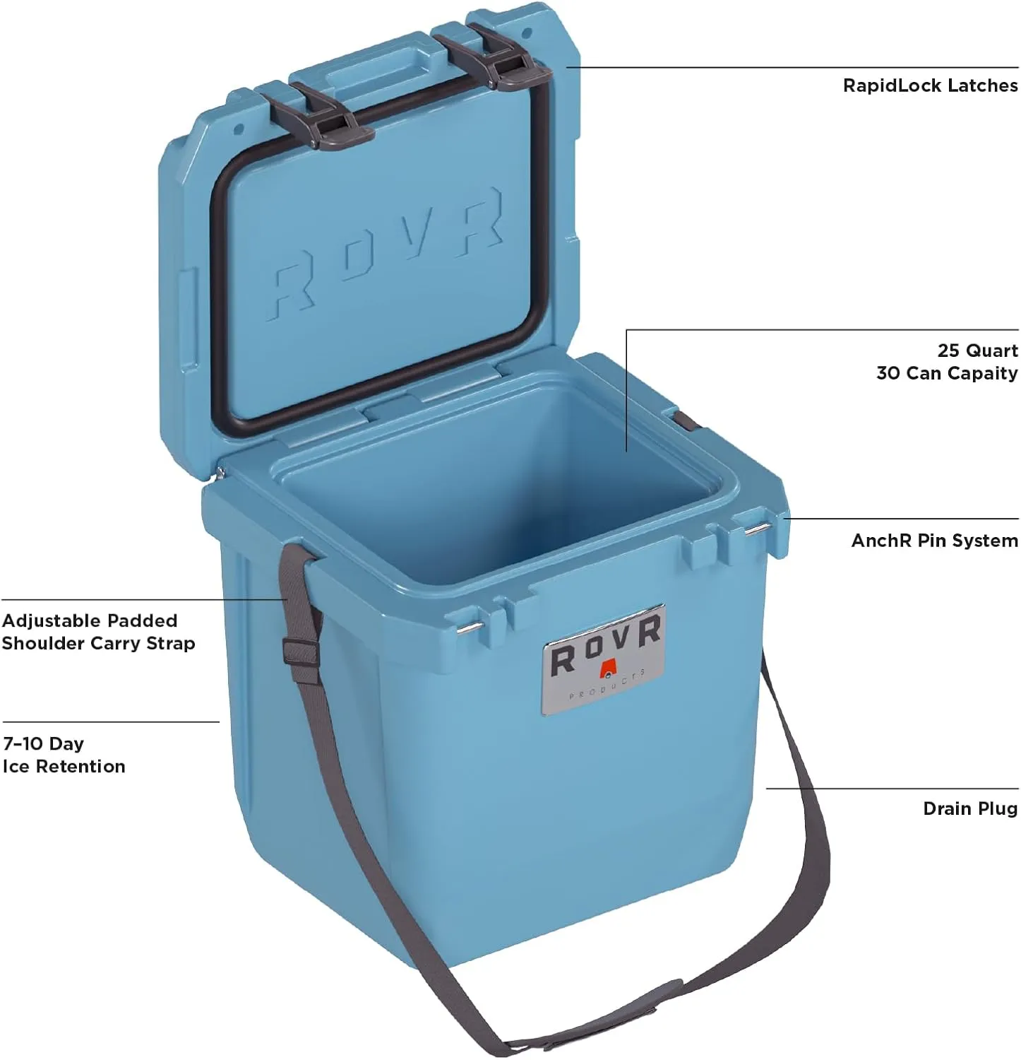 RovR Hard Cooler – Heavy Duty Insulated Cooler Box for Camping, Beach, Travel, Tailgating, Fishing, and Parties – Rugged Portable Cooler for Long Ice Retention
