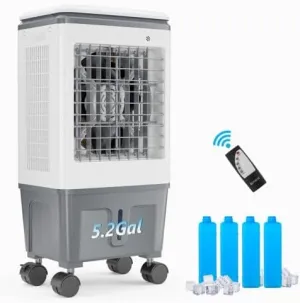 ROVSUN 1400CFM Portable Air Cooler, 5.2Gal/20L Evaporative Swamp Cooler, 3-IN-1 Cooling Fan with Remote Control, 12H Timer & 4 Ice Box, 3 Speeds, Humidifying Oscillating Fan for Indoor or Outdoor