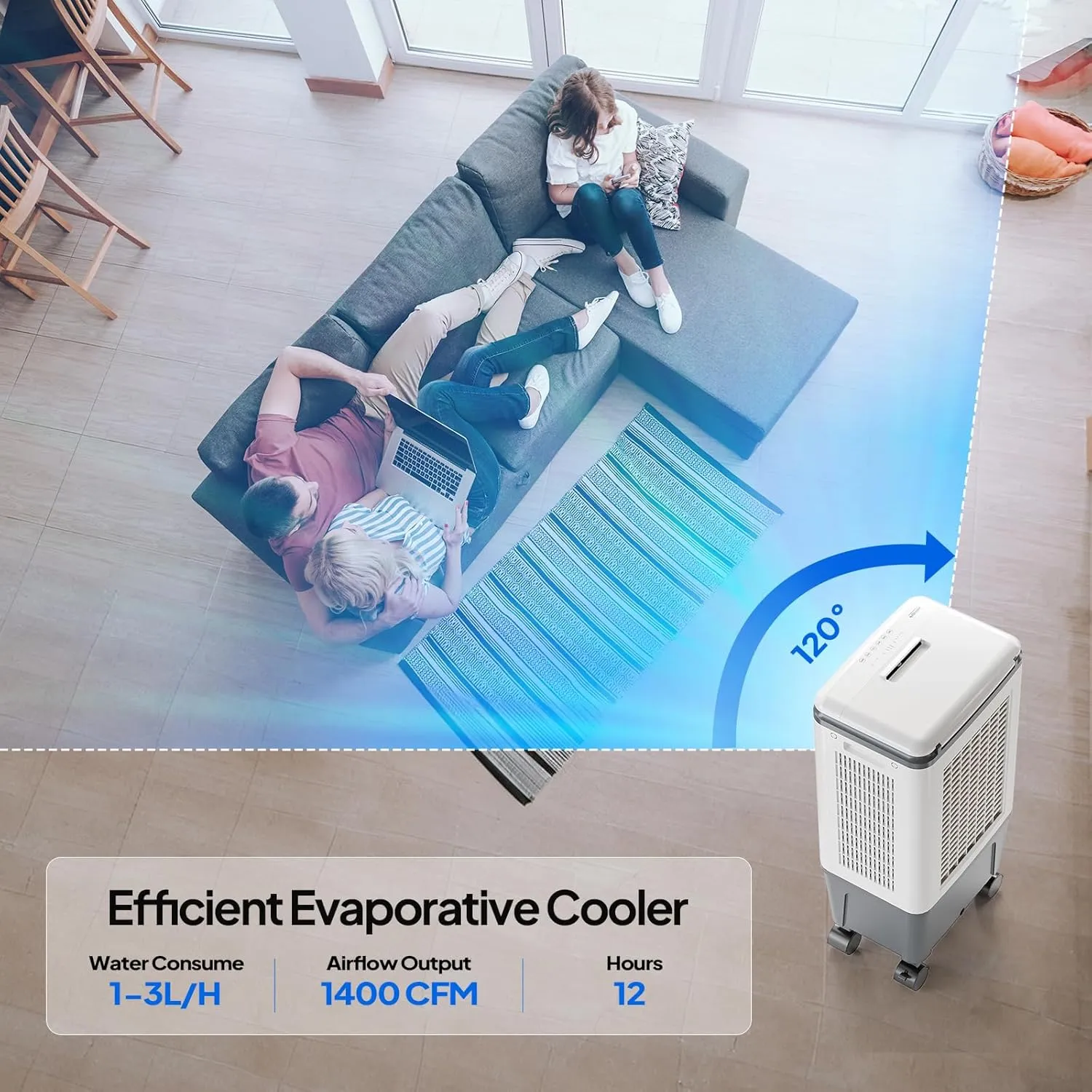 ROVSUN 1400CFM Portable Air Cooler, 5.2Gal/20L Evaporative Swamp Cooler, 3-IN-1 Cooling Fan with Remote Control, 12H Timer & 4 Ice Box, 3 Speeds, Humidifying Oscillating Fan for Indoor or Outdoor