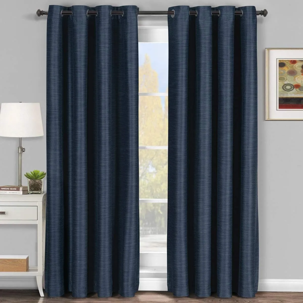Royal Tradition Tonal Striped Galleria 108-Inch Wide x 95-Inch Long, Set of 2 Grommet Top Room-Darkening Curtains, Navy