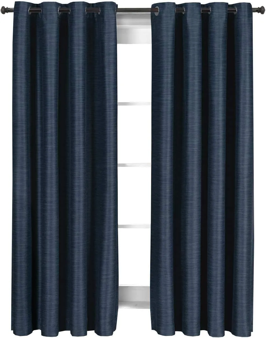 Royal Tradition Tonal Striped Galleria 108-Inch Wide x 95-Inch Long, Set of 2 Grommet Top Room-Darkening Curtains, Navy