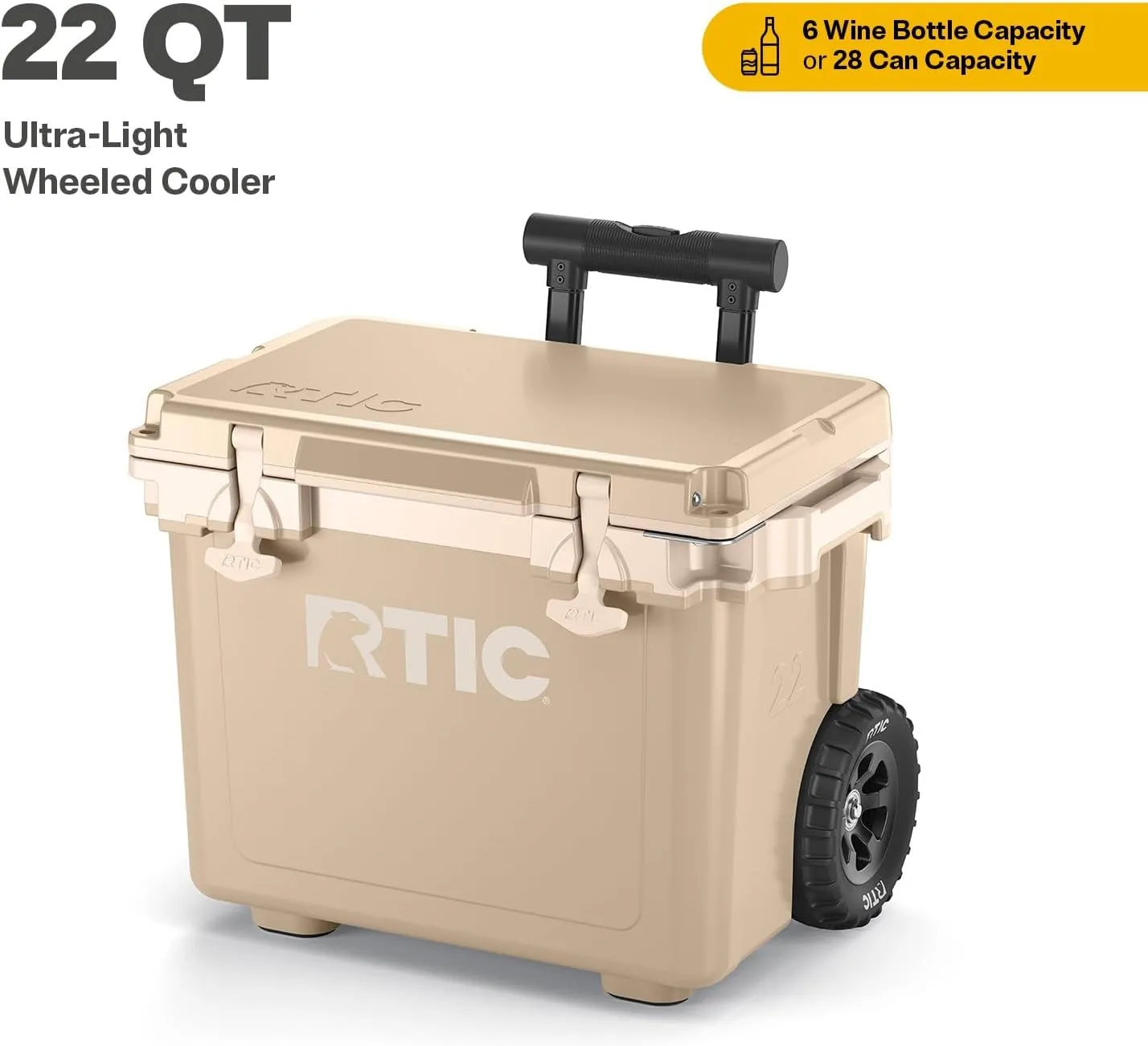 RTIC 22 QT Ultra-Light Wheeled Cooler with Handle, Hard Insulated Portable Ice Chest Box for Beach, Drink, Beverage, Camping, Picnic, Fishing, Boat, Barbecue