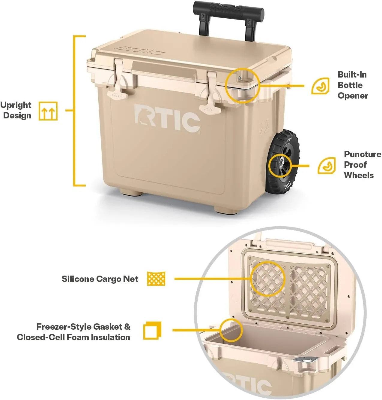 RTIC 22 QT Ultra-Light Wheeled Cooler with Handle, Hard Insulated Portable Ice Chest Box for Beach, Drink, Beverage, Camping, Picnic, Fishing, Boat, Barbecue