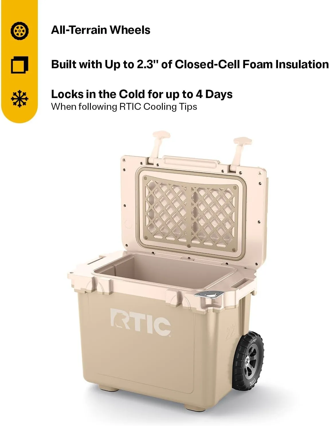 RTIC 22 QT Ultra-Light Wheeled Cooler with Handle, Hard Insulated Portable Ice Chest Box for Beach, Drink, Beverage, Camping, Picnic, Fishing, Boat, Barbecue