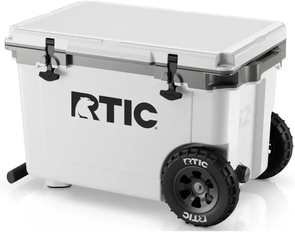 RTIC 52 Quart Ultra-Light Wheeled Hard Cooler Insulated Portable Ice Chest Box for Beach, Drink, Beverage, Camping, Picnic, Fishing, Boat, Barbecue, 30% Lighter Than Rotomolded Coolers
