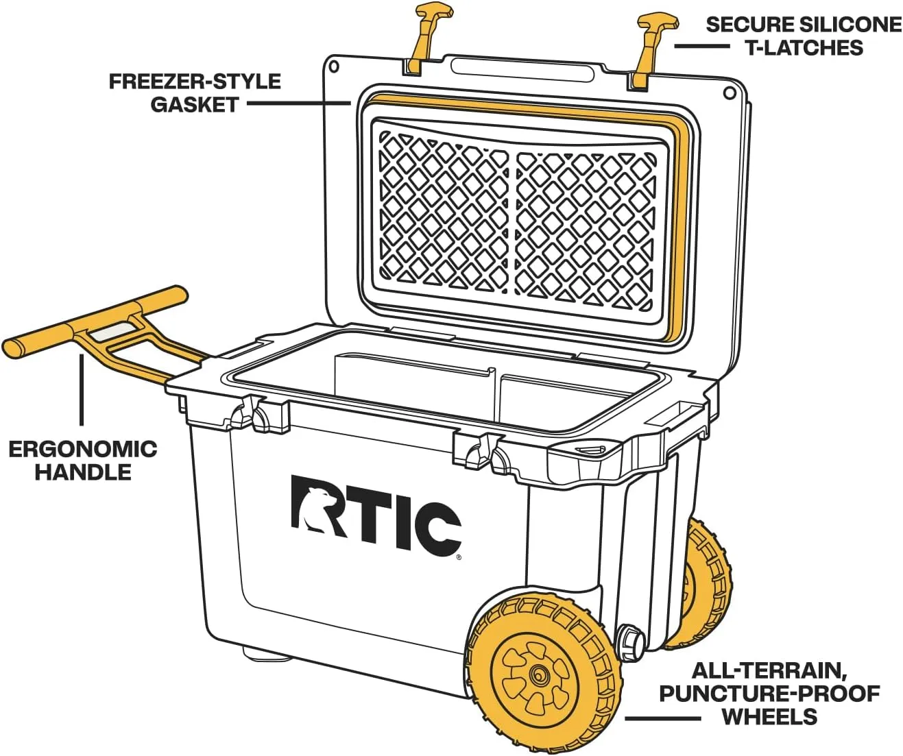RTIC 52 Quart Ultra-Light Wheeled Hard Cooler Insulated Portable Ice Chest Box for Beach, Drink, Beverage, Camping, Picnic, Fishing, Boat, Barbecue, 30% Lighter Than Rotomolded Coolers