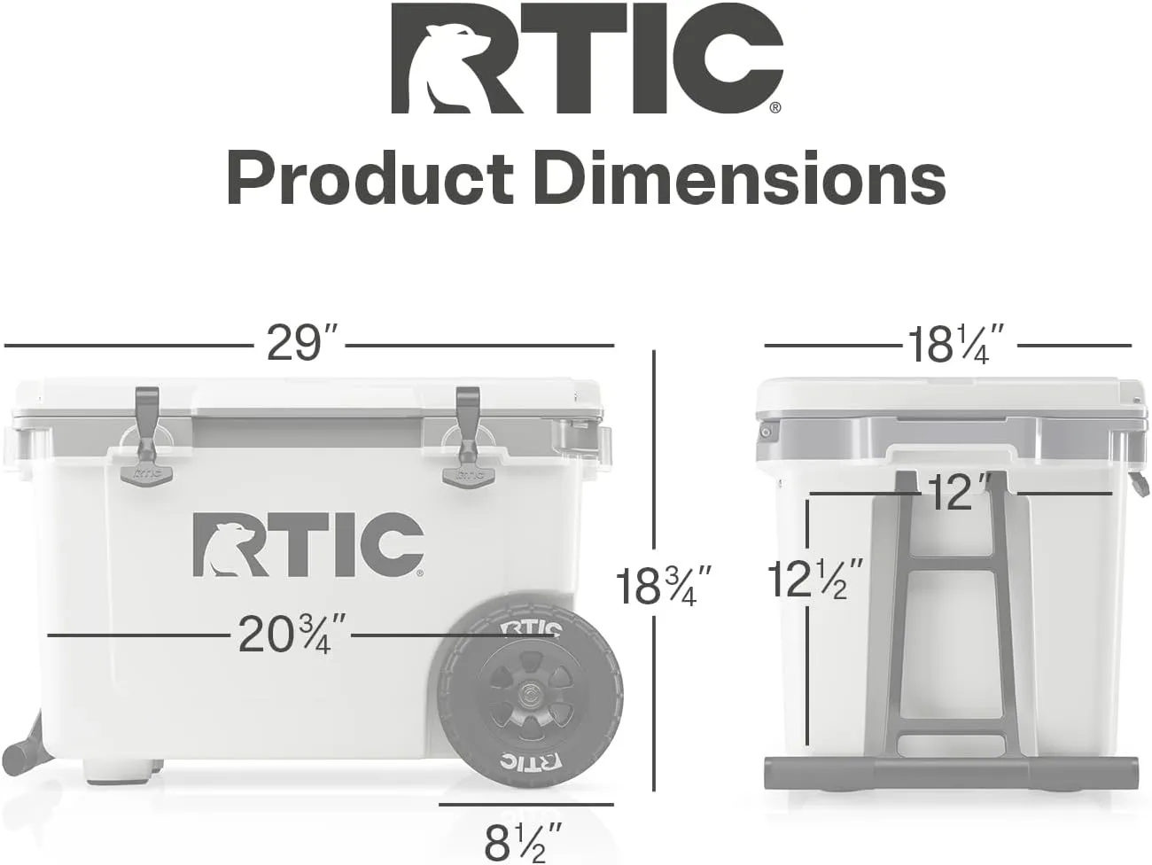 RTIC 52 Quart Ultra-Light Wheeled Hard Cooler Insulated Portable Ice Chest Box for Beach, Drink, Beverage, Camping, Picnic, Fishing, Boat, Barbecue, 30% Lighter Than Rotomolded Coolers
