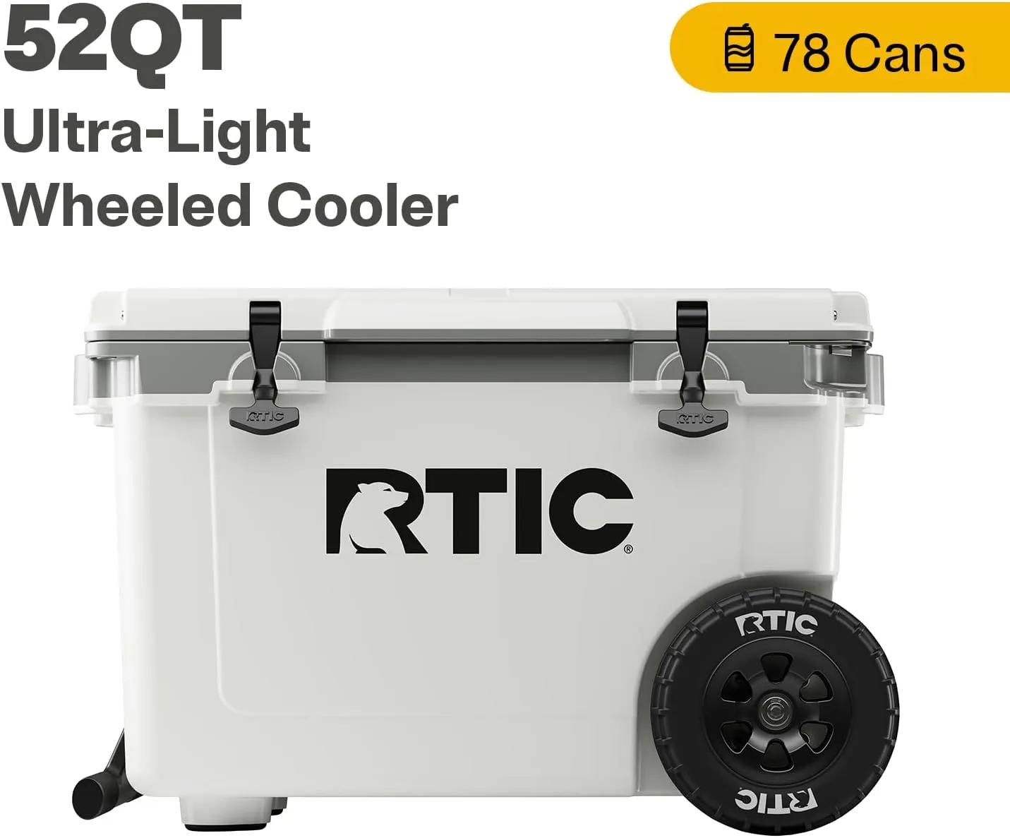 RTIC 52 Quart Ultra-Light Wheeled Hard Cooler Insulated Portable Ice Chest Box for Beach, Drink, Beverage, Camping, Picnic, Fishing, Boat, Barbecue, 30% Lighter Than Rotomolded Coolers