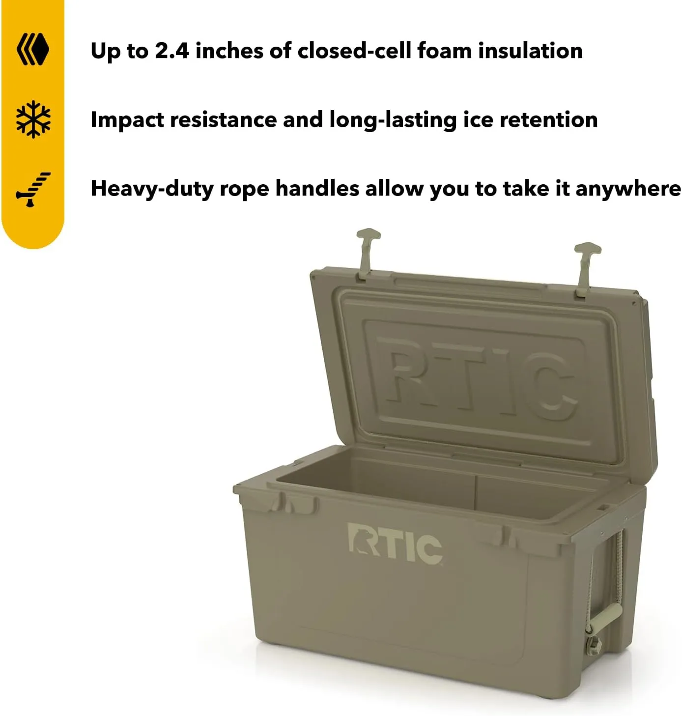 RTIC 65 QT Ultra-Tough Cooler Hard Insulated Portable Ice Chest Box for Beach, Drink, Beverage, Camping, Picnic, Fishing, Boat, Barbecue