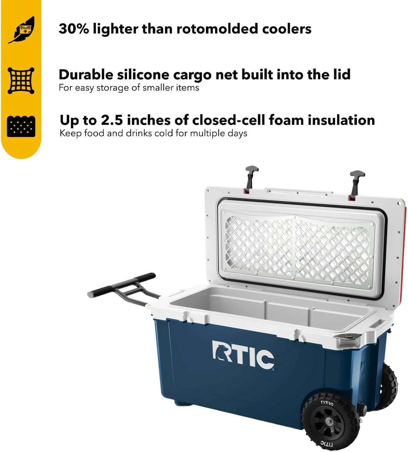 RTIC 72 Quart Ultra-Light Wheeled Cooler Hard Insulated Portable Ice Chest Box for Beach, Drink, Beverage, Camping, Picnic, Fishing, Boat, Barbecue, 30% Lighter Than Rotomolded Coolers