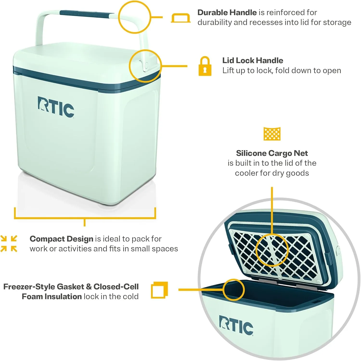 RTIC 8 QT Road Trip Personal Cooler, Small, Compact, Insulated, Portable Ice Chest Box for Food, Drink, Beverage, Beach, Camping, Picnic, Fishing, Boat, 12-Can Capacity