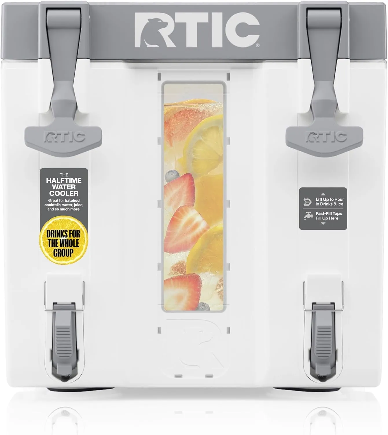 RTIC Halftime Water Cooler 3 Gallon Portable Carrier Container, Drink Beverage Dispenser, Stackable with 2 Taps, Bottleless, BPA-Free, for Sports, Camping, BBQ, Parties, Picnic, and More, White