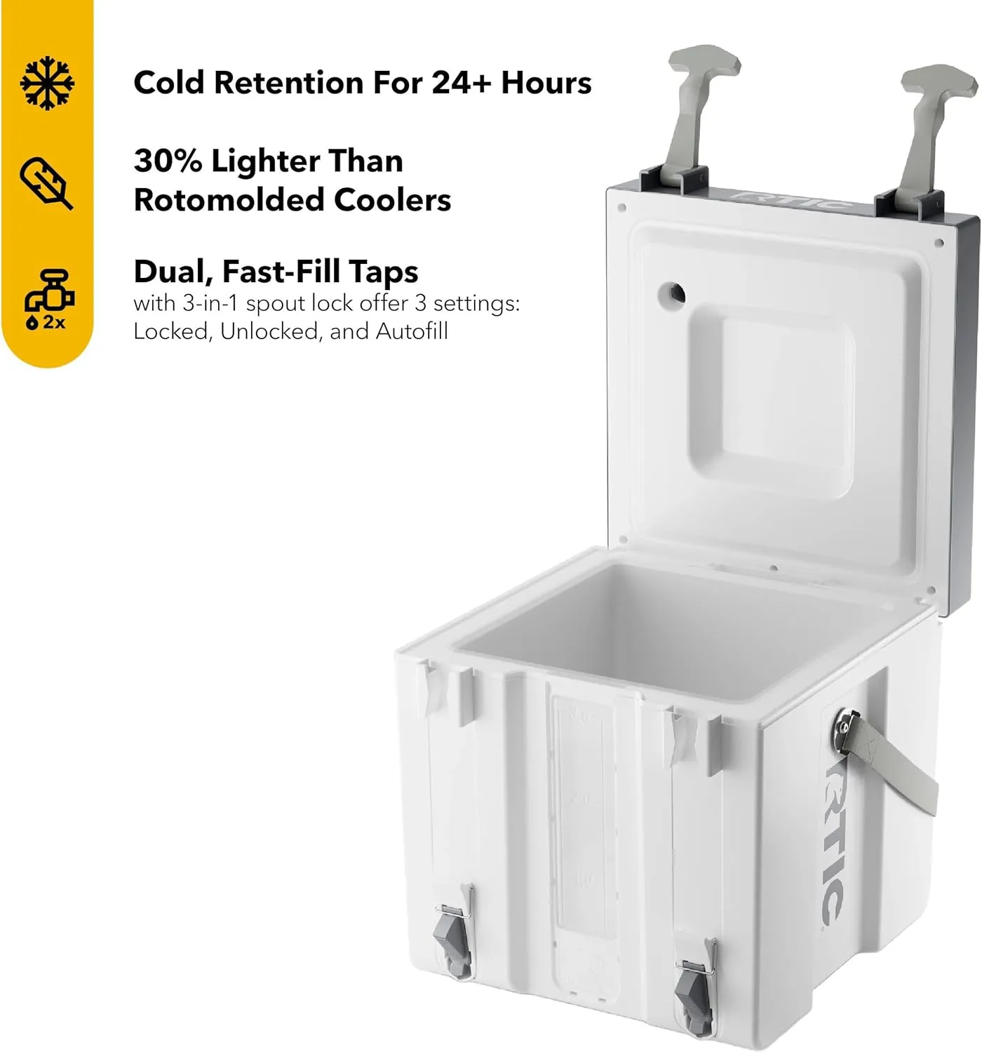 RTIC Halftime Water Cooler 3 Gallon Portable Carrier Container, Drink Beverage Dispenser, Stackable with 2 Taps, Bottleless, BPA-Free, for Sports, Camping, BBQ, Parties, Picnic, and More, White