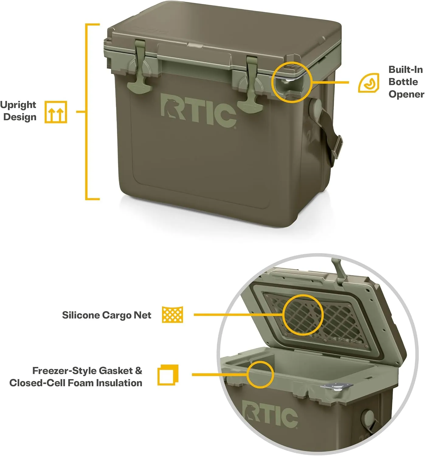 RTIC Ultra-Light 22 Quart Hard Cooler Insulated Portable Ice Chest Box for Drink, Beverage, Beach, Camping, Picnic, Fishing, Boat, Barbecue, 30% Lighter Than Rotomolded Coolers