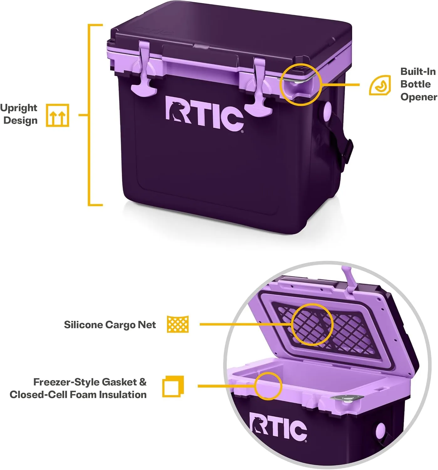 RTIC Ultra-Light 22 Quart Hard Cooler Insulated Portable Ice Chest Box for Drink, Beverage, Beach, Camping, Picnic, Fishing, Boat, Barbecue, 30% Lighter Than Rotomolded Coolers